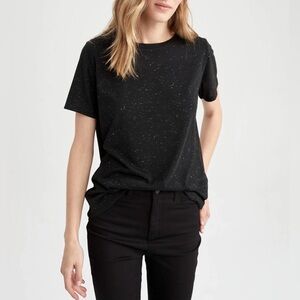 Monrow Black Rayon Blend Speckle Short Sleeve Crew Neck Tee Shirt EUC EUC Sz XS